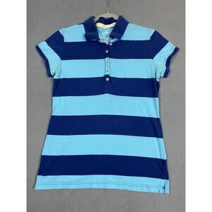 Y2K Piper & Blue Blue Striped Polo Shirt Juniors L Women's S/M Fair Cond Preppy